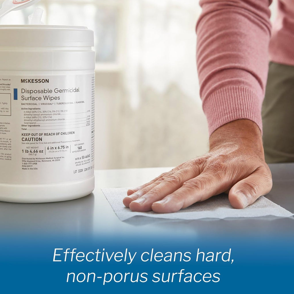 McKesson Germicidal Wipes [1920 Count] Disinfecting Wipes, Alcohol Cleaning Disinfectant Wipes, Hospital Grade Multi-Surface Wipes, 160 Wipes, 12 Pack