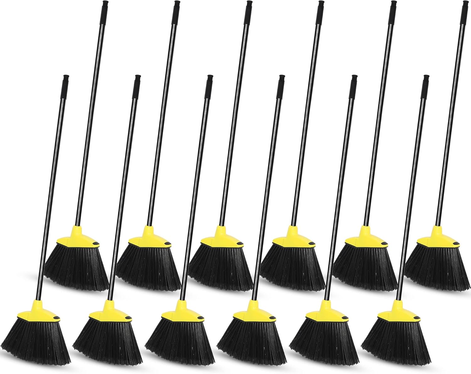 12 Pcs Heavy Duty 53 Inch Commercial Angle Brooms for Sweeping Indoor Outdoor - Black Broom with Long Handle for Garage, Courtyard, Patio, Lobby, Mall, Market, Shop, Sidewalk, Floor (Yellow)