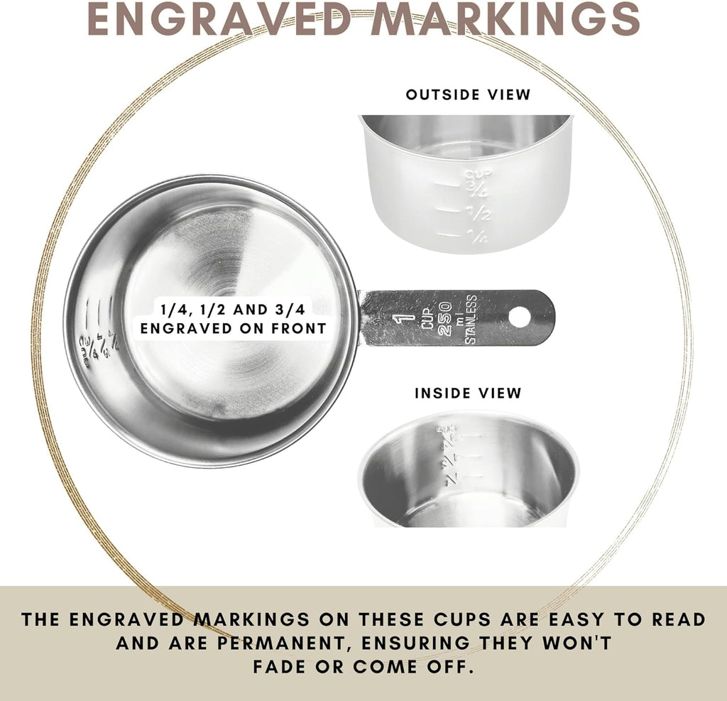 1 Cup Stainless Steel Measuring Cup | Sturdy Metal 250 ml | 240 cc | 8 oz | Single Cup for Wet and Dry Ingredients | Great for use as 1 Cup Dog Food Scoop - 1 PK