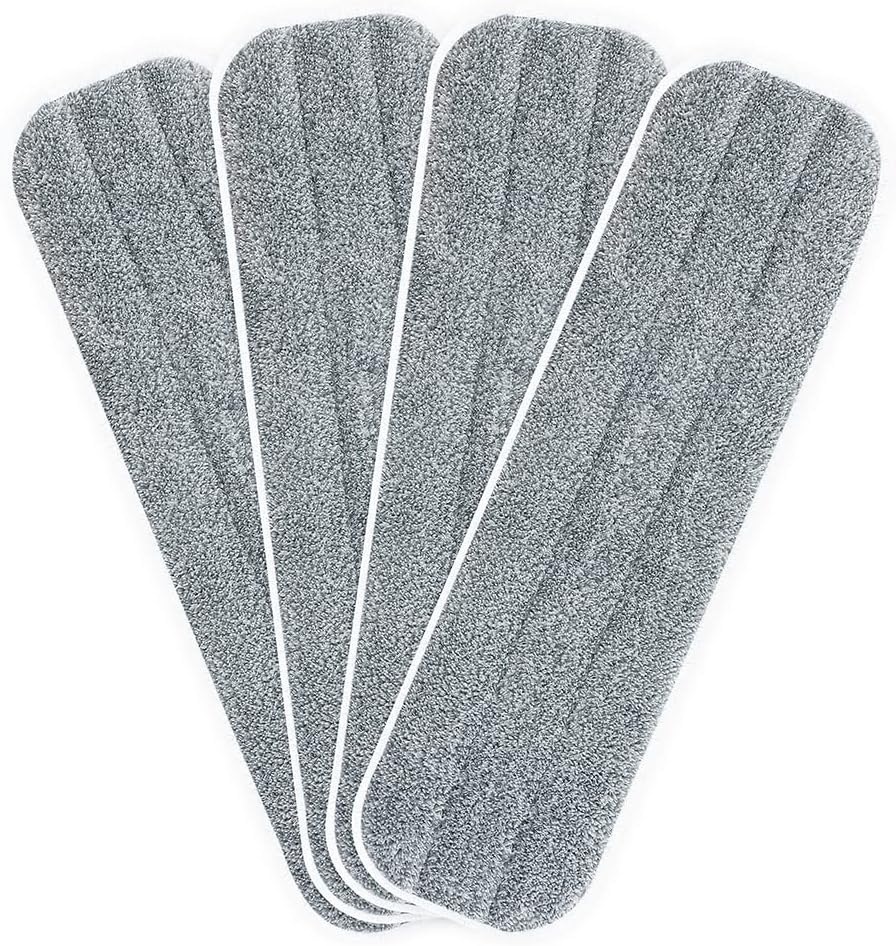 Replacement Microfiber Mop Pads - 18''x5'' Wet Dry Floor Cleaning Pad Compatible with Bona Floor Care System, Reusable Mop Refill Fits 17” to 18” Flat Mop - 4 Pack