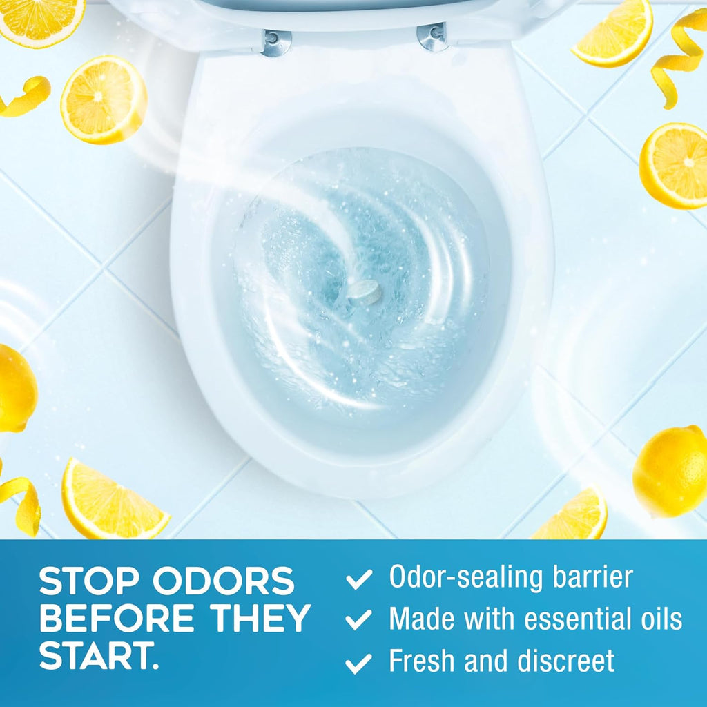 Odor Eliminating Toilet Tablets, Bathroom Deodorizer with Citrus Essential Oils, Individually-Wrapped Toilet Deodorizer, Single-Use Bathroom Odor Eliminator, 30 Tablets