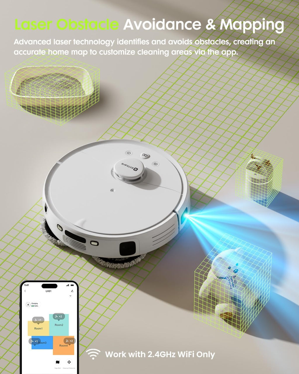 V5 Robot Vacuum and Mop, 8500Pa Suction, Laser Navigation, Self-Emptying Robotic Vacuum Cleaner with Extra Replacement Parts