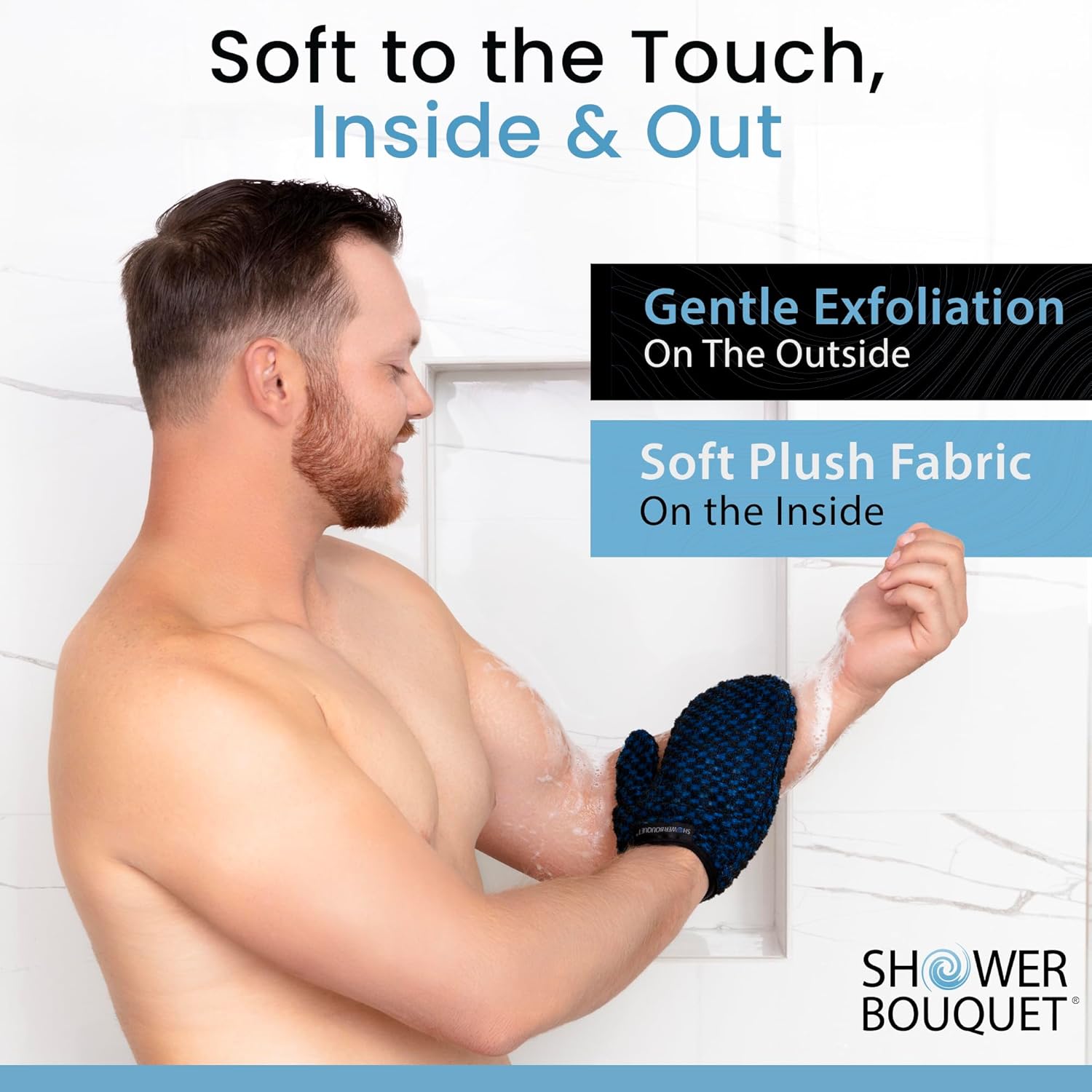 Japanese Exfoliating Mitt 2-Pack - Charcoal & Silver Ion Exfoliating Gloves for Shower - Soft Inner Fabric Gentle Exfoliation & Deep Cleansing Body Scrub Gloves for All Skin Types - 1 Blue, 1 Green