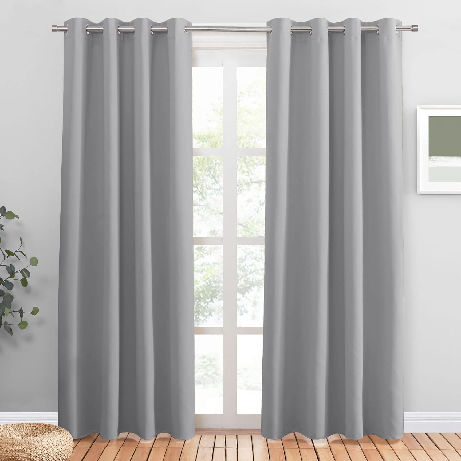 PONY DANCE Extra Long Blackout Curtains 94 inch Length Set of 2, Thermal Insulated Solid Drapes for Bedroom Living Room, Room Darkening Window Curtain Panels (Silver Grey, W55 x L94 Inch)