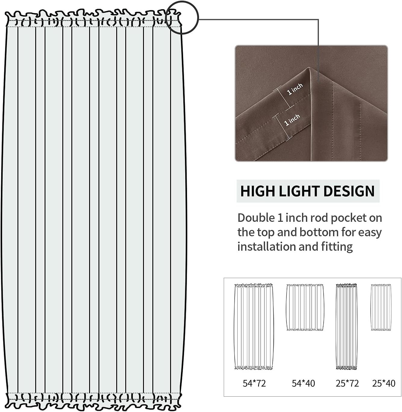 DWCN French Door Curtains – Rod Pocket Thermal Blackout Curtain for Doors with Glass Window, Kitchen and Patio Doors for Privacy, 54 X 72 Inches Long, 1 Curtain Panel with Tieback，Khaki