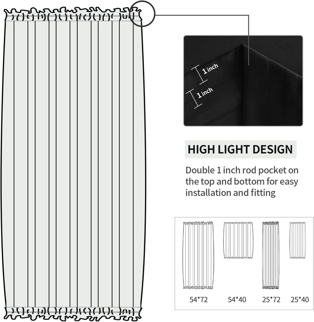 DWCN French Door Curtains – Rod Pocket Thermal Blackout Curtain for Doors with Glass Window, Kitchen and Patio Doors for Privacy, 25 X 72 Inches Long, 1 Curtain Panel with Tieback,Black