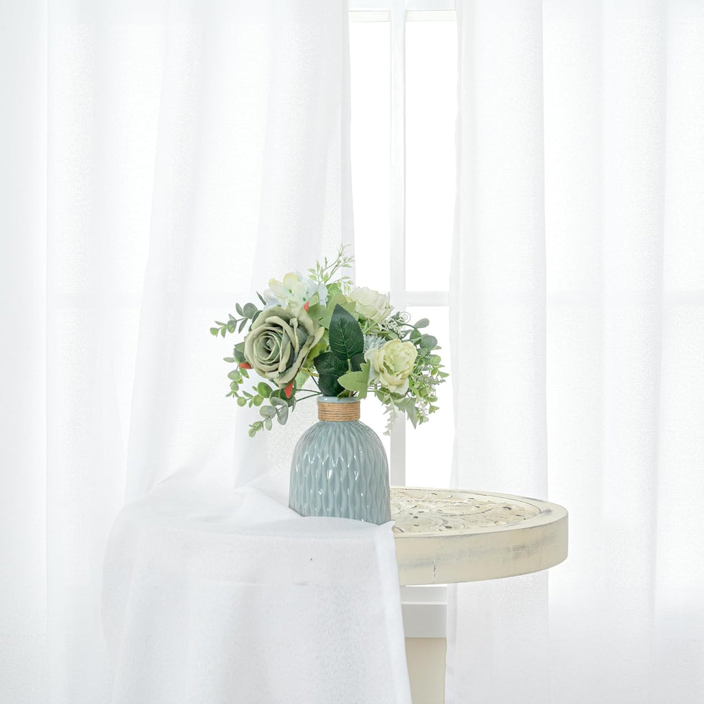 YoungsTex White Linen Curtains 78 Inch Length for Living Room, Light Filtering Semi Sheer Window Drapes Rod Pocket Back Tab Curtain for Bedroom Dining Room Rustic, 2 Panels, 52 X 78 Inch