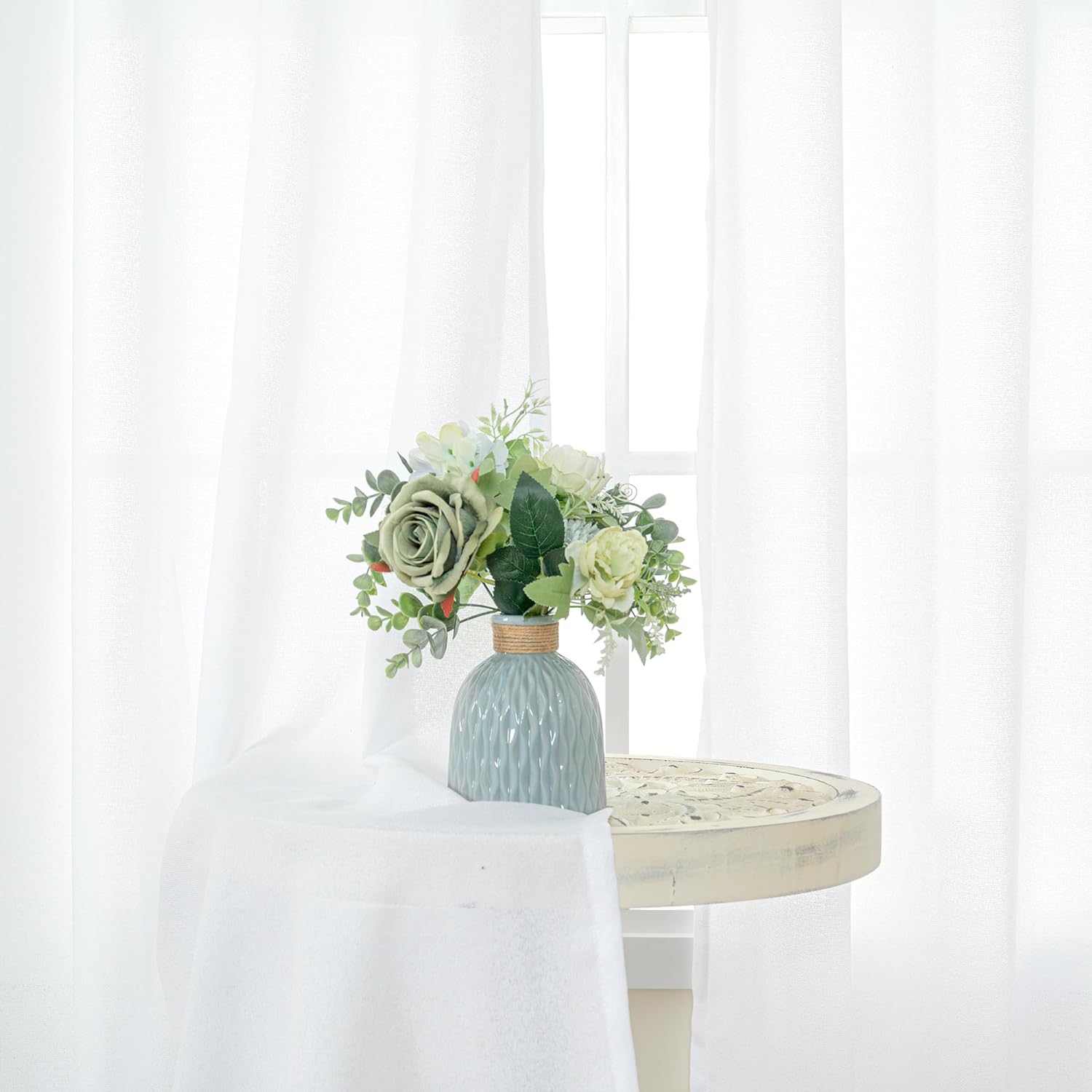 YoungsTex White Linen Curtains 78 Inch Length for Living Room, Light Filtering Semi Sheer Window Drapes Rod Pocket Back Tab Curtain for Bedroom Dining Room Rustic, 2 Panels, 52 X 78 Inch