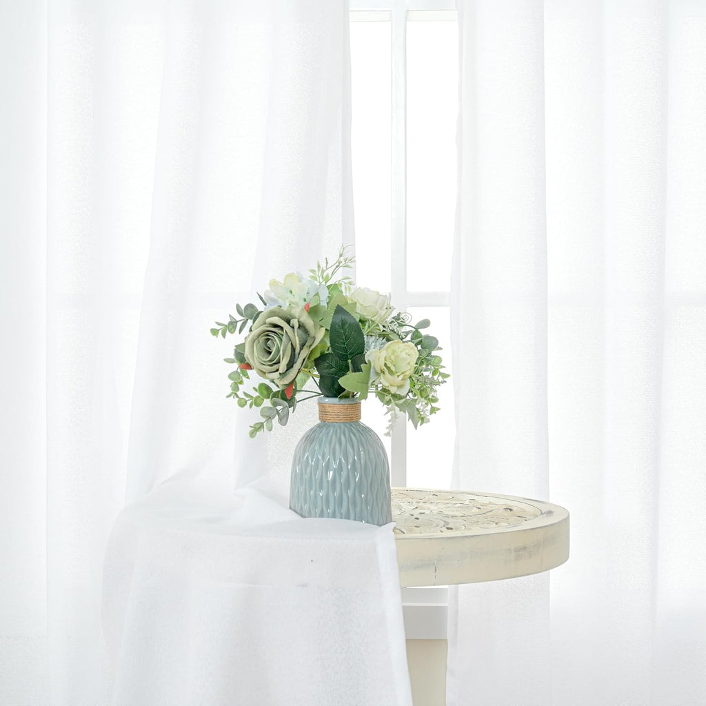 YoungsTex White Linen Curtains for Kitchen Window Over Sink - Small Half Window Drapes Semi Sheer with Back Tab for Front Door Cafe, 2 Panels, 30 X 40 Inch