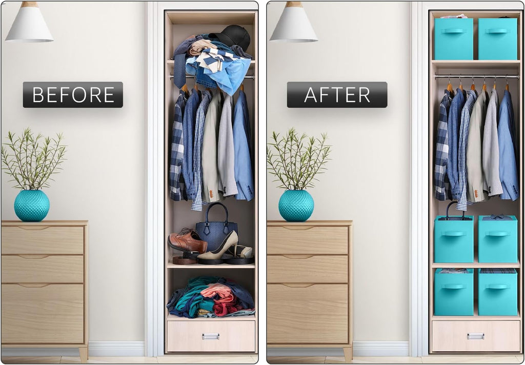 Sorbus 13 Inch Storage Bins - Sturdy Collapsible Fabric Storage Cubes with Handle - 8 Foldable Baskets for Organizing Clothes, Toys, Books - Storage Baskets for Shelves, Closets