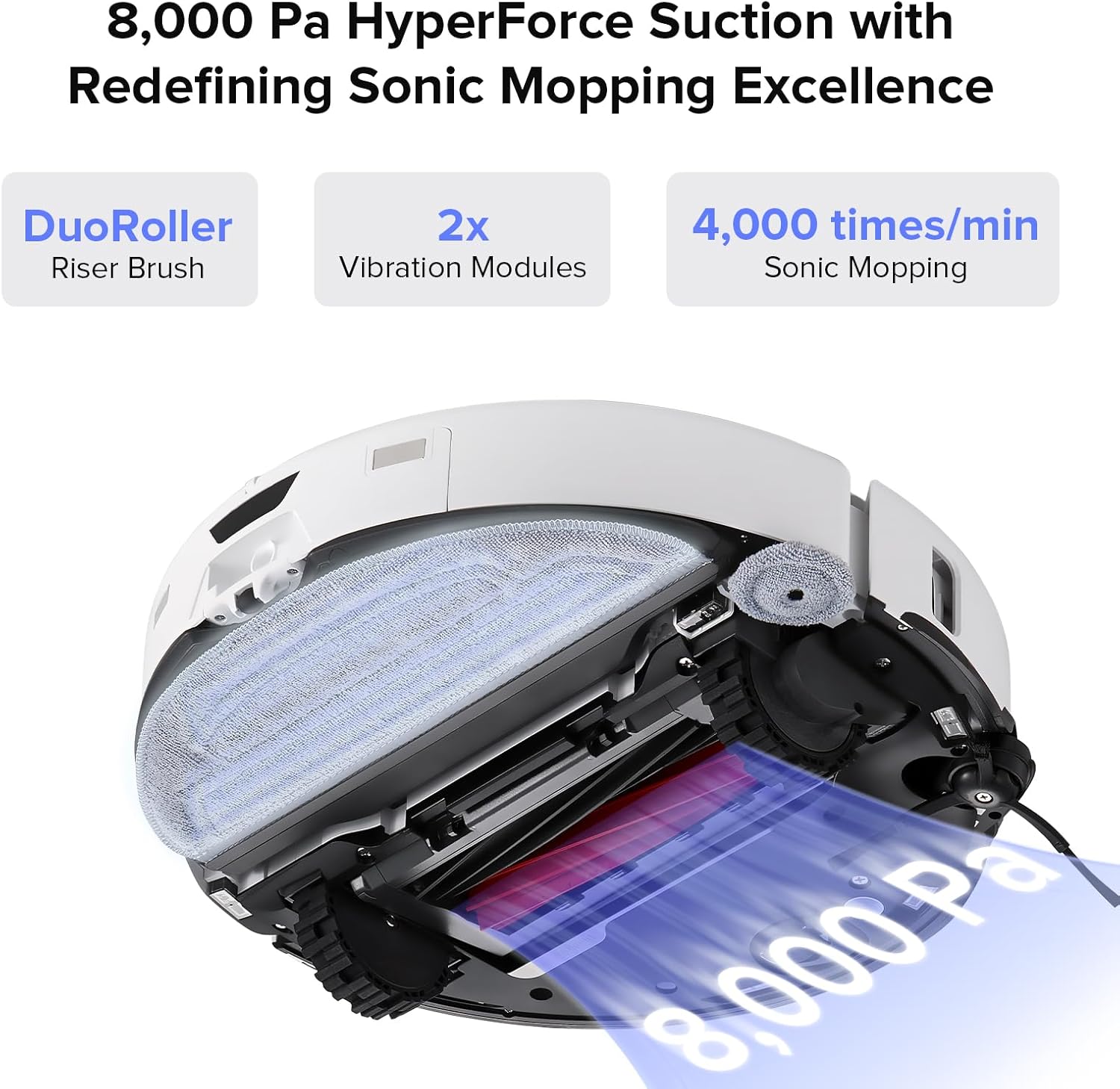 roborock S8 Max Ultra with Auto Water Refilling and Drainage System Robot Vacuum and Mop, FlexiArm Design, Smart Dirt Detection, Self-Emptying, 8000Pa Suction for Various Floors, Pet Hair, White