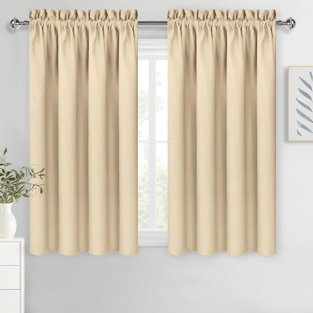 DWCN Beige Blackout Curtains for Bedroom – Rod Pocket Thermal Insulated Energy Saving Drapes for Living Room and Bedroom, W 42 x L 54 Inch, 2 Panels