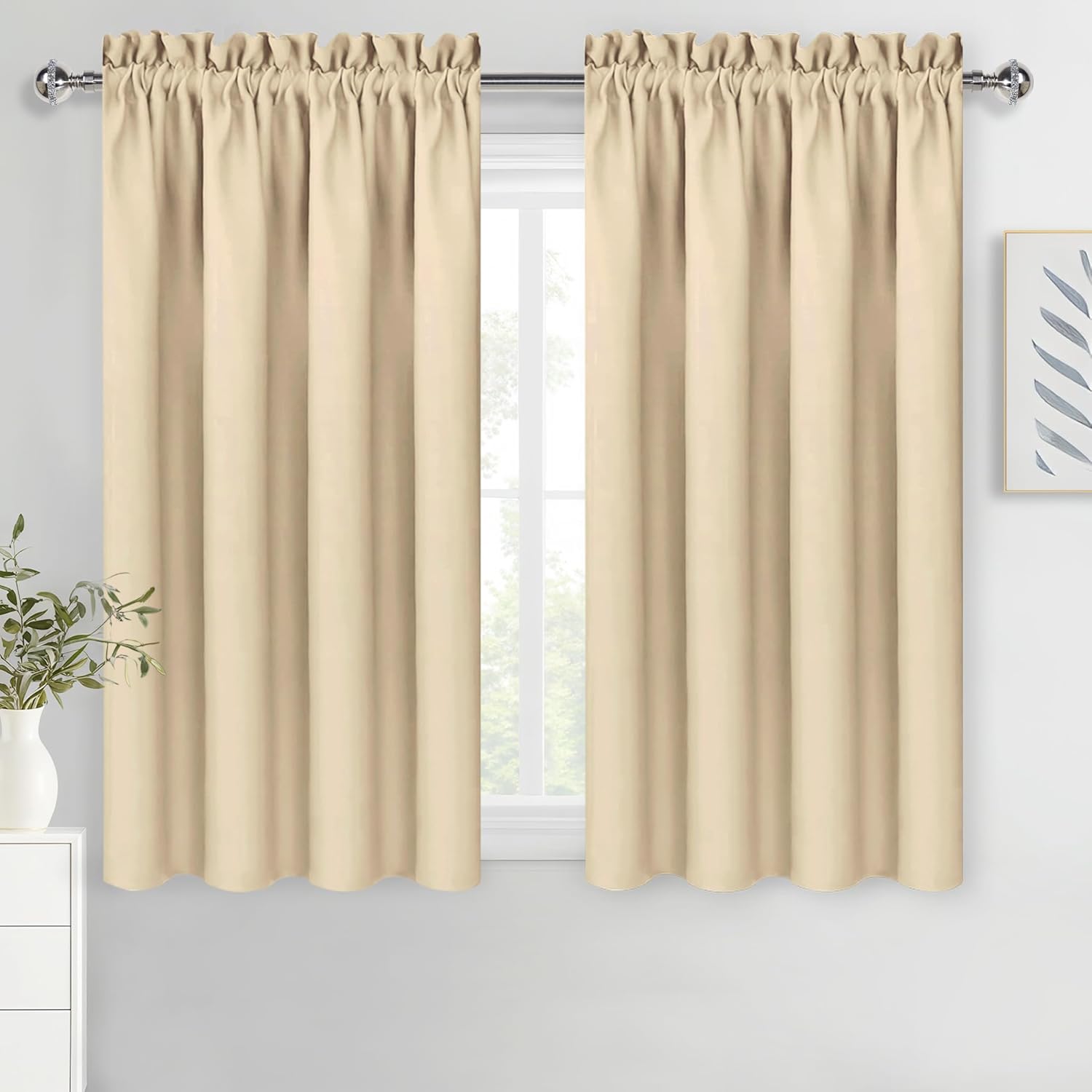 DWCN Beige Blackout Curtains for Bedroom – Rod Pocket Thermal Insulated Energy Saving Drapes for Living Room and Bedroom, W 42 x L 54 Inch, 2 Panels