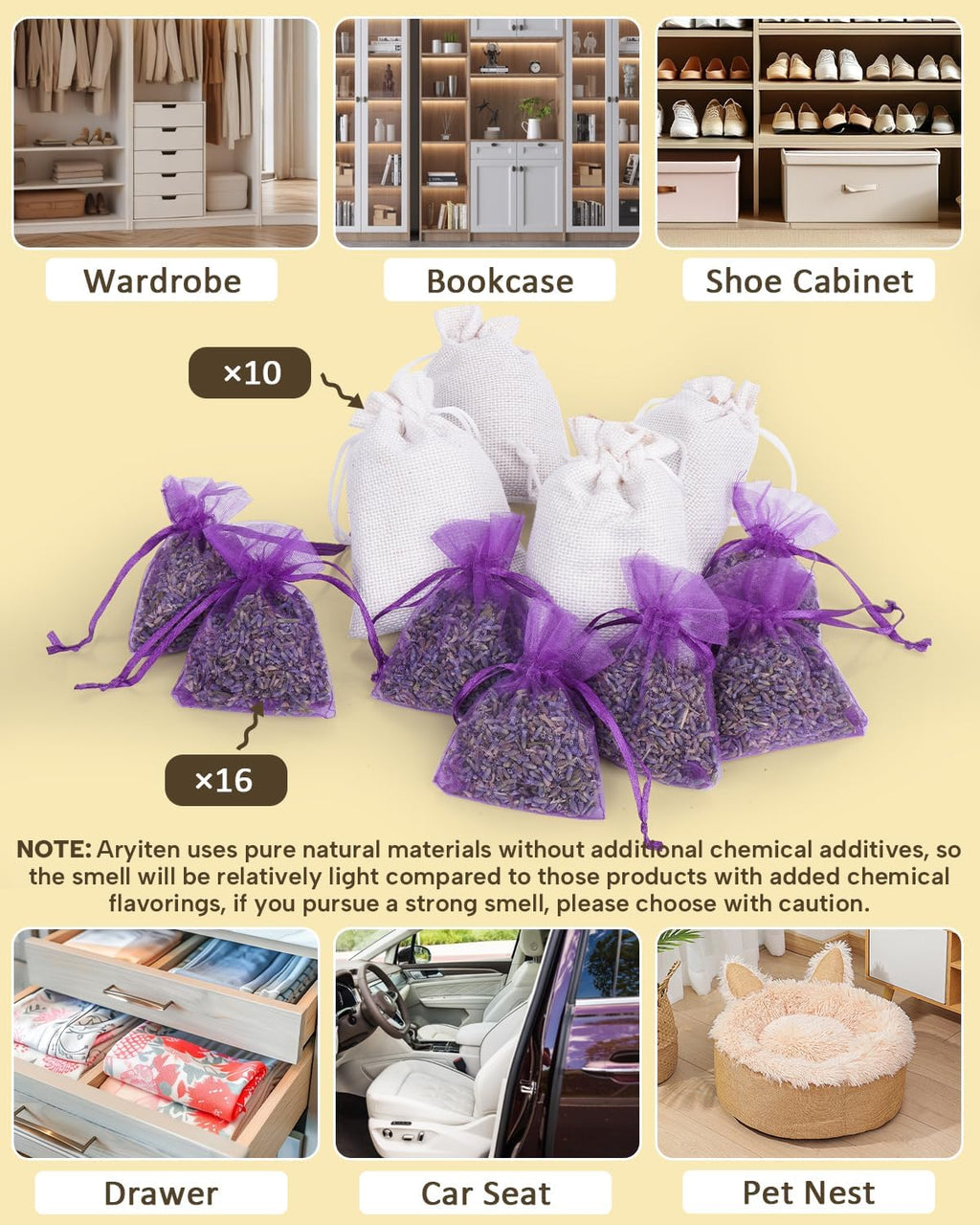 26 Pack Cedar and Lavendar Home Fragrance for Drawers and Closets - Stop Clothes Damage, Cedar Chips and Natural Dried Lavender Sachets Bags