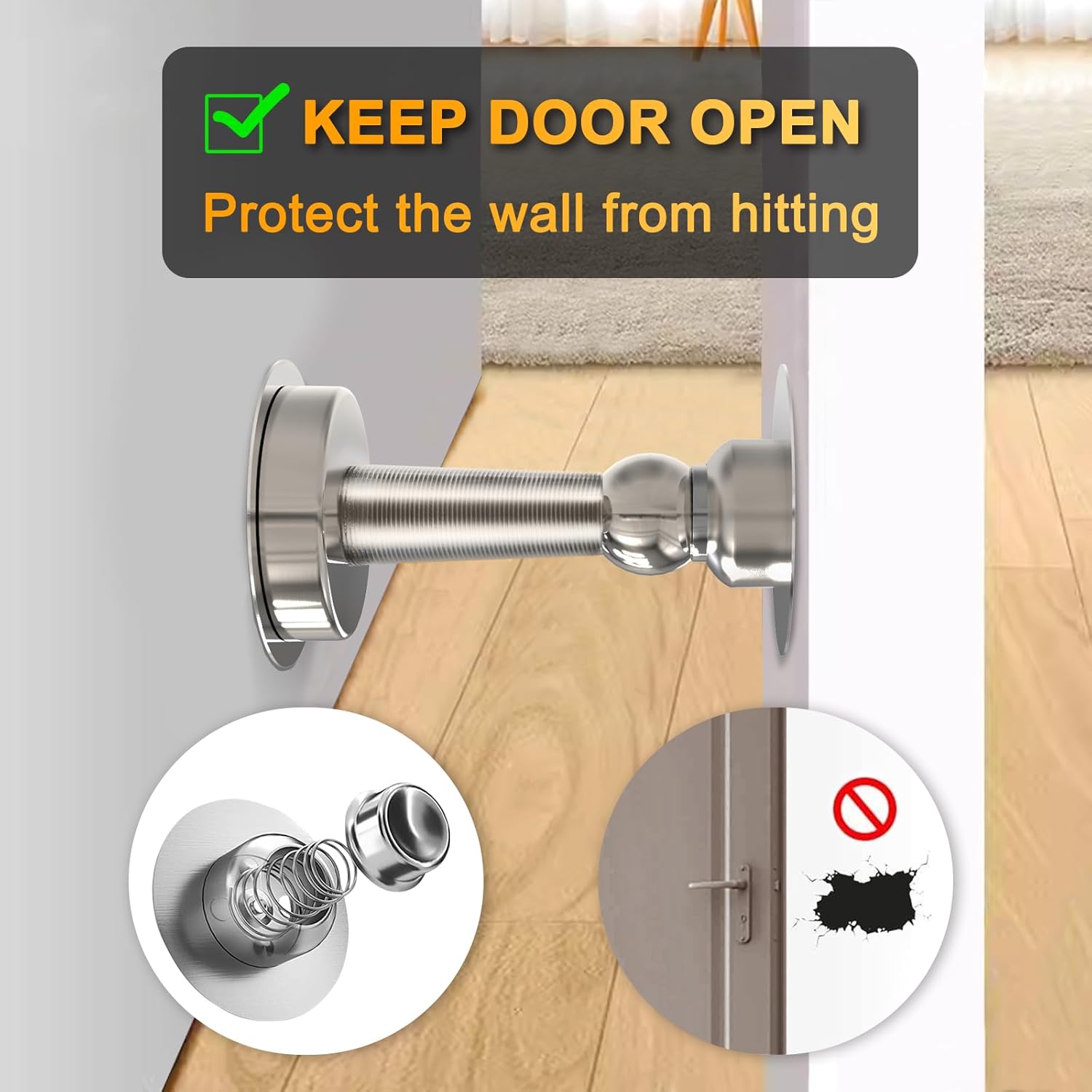 6 Pack Door Stopper Magnetic, COCIVIVRE Magnet Door Stop Stainless Steel for Wall and Floor Mounting, No Drilling Doorstop with Adhesive Tape Hold Your Door Open, Silver