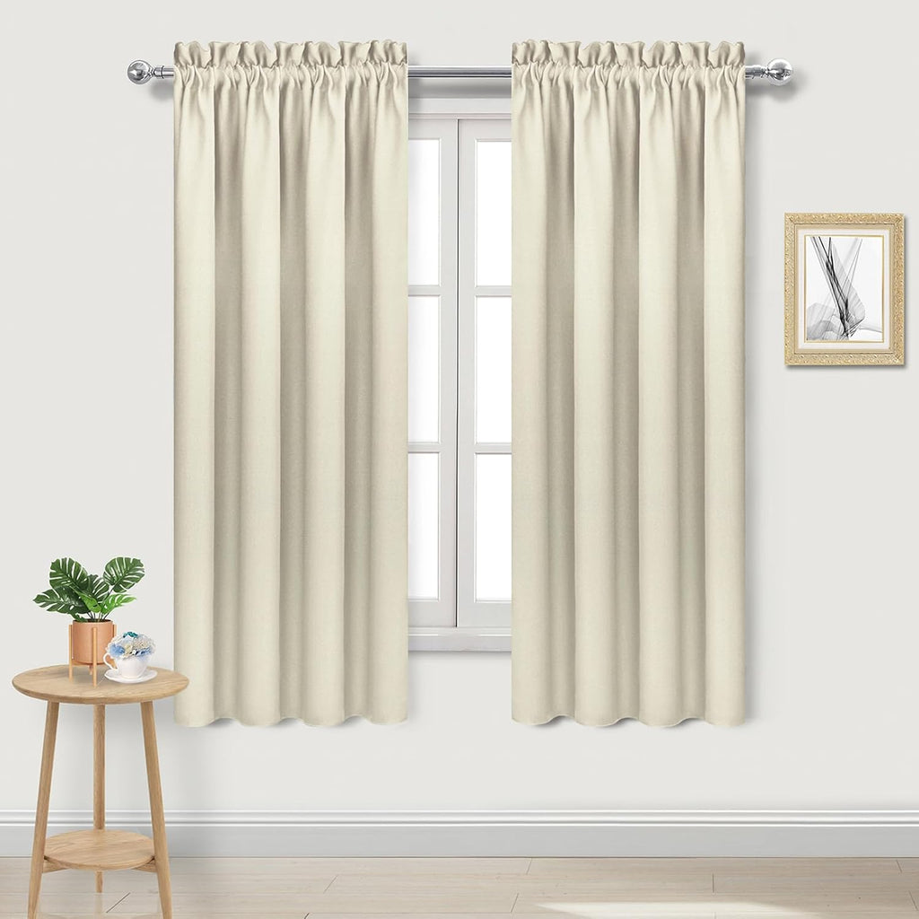 DWCN Blackout Curtains for Bedroom – Rod Pocket Thermal Insulated Noise Reducing Noise Reducing Drapes for Living Room, W 42 x L 63 Inch, 2 Panels, Light Beige