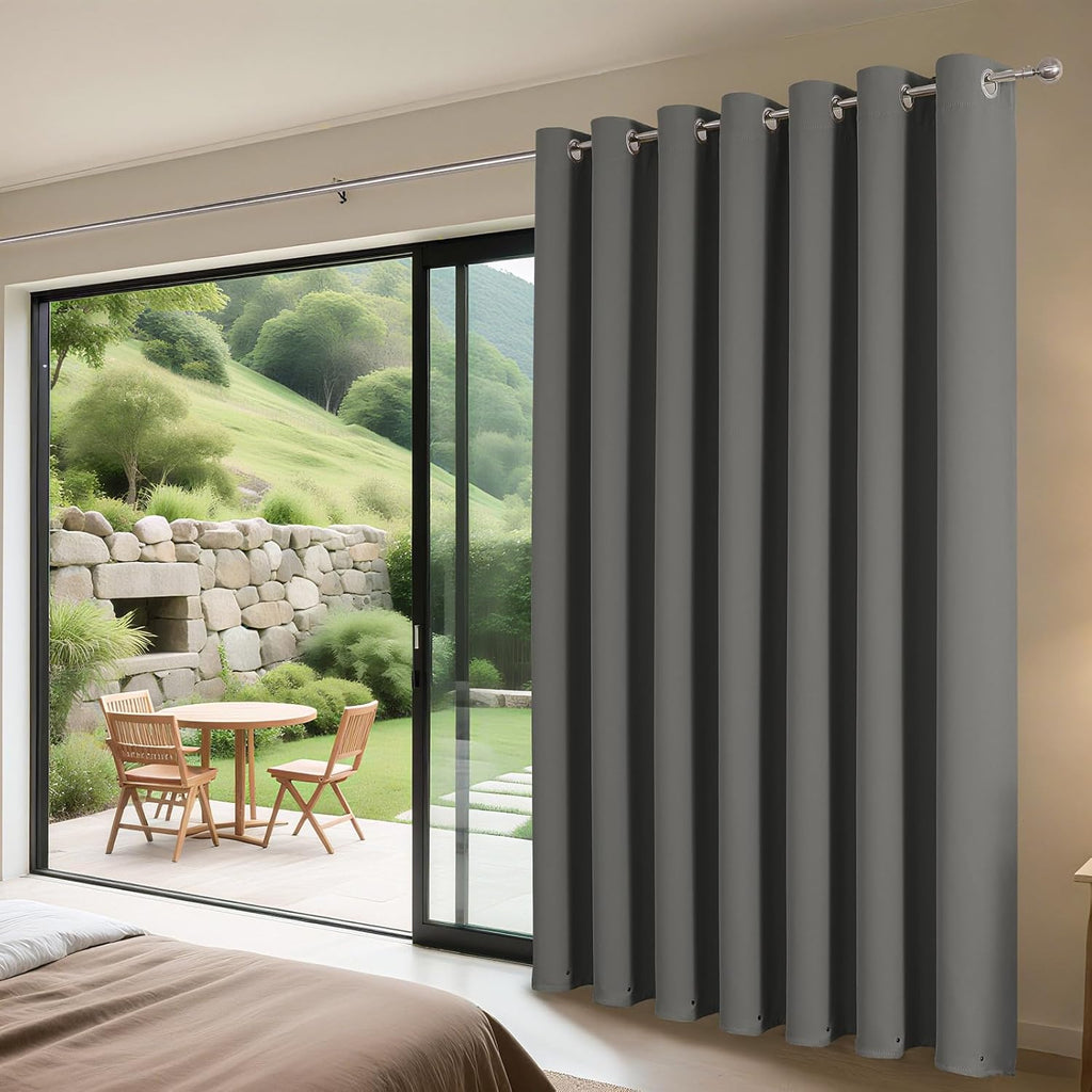 Joydeco Blackout Patio Sliding Door Curtains 90 Inches Long, Grommet Privacy Room Divider Curtains, Extra Wide Thermal Blackout Drapes for Bedroom Living Room (Light Grey, 70Wx90L, 1 Panel)