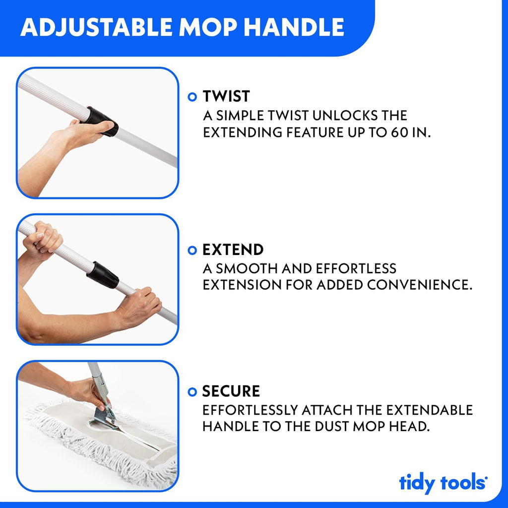 Commercial Dust Mop – 18 Inch Floor Sweeper for Hardwood, Reusable Cotton Mop Head, Extendable Handle, Dry Mop for Floor Cleaning & Janitorial Supplies