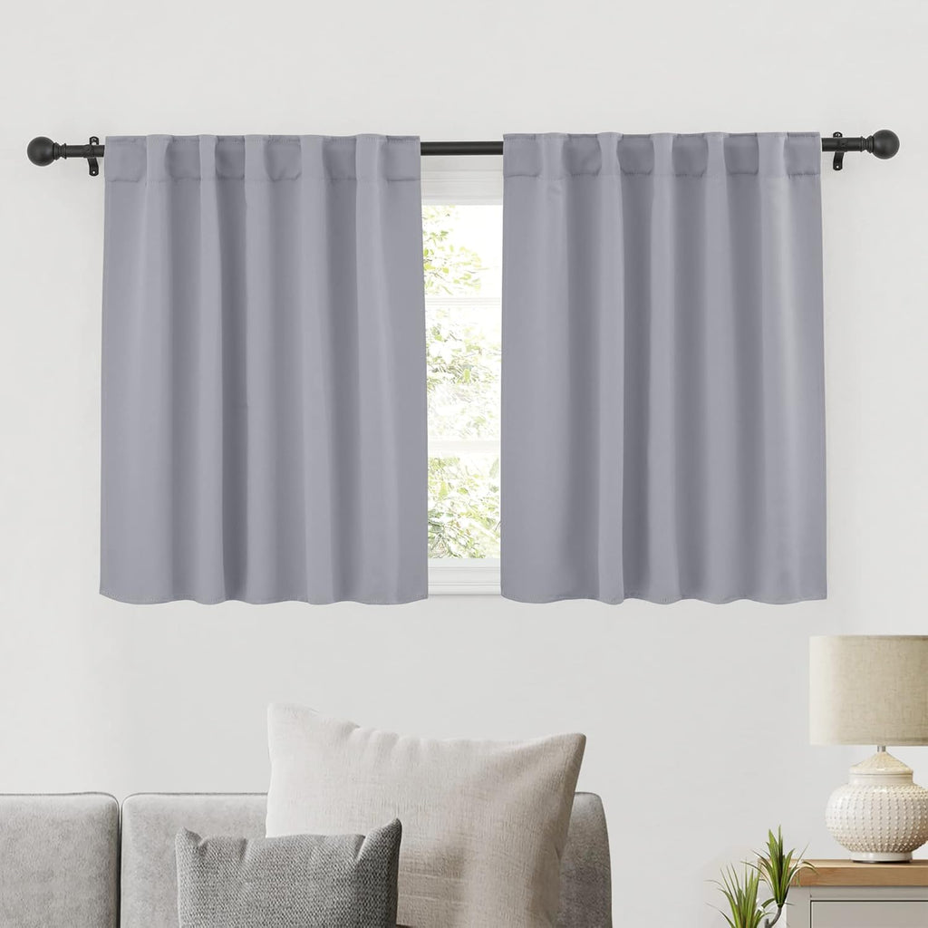 RYB HOME Bedroom Curtains, Room Darkening Thermal Insulated Curtain Back Tab Pleat Drapes Decent Window Treatment for Home Office Playroom Living Room, W42 x L36 inches, Sliver Grey, 2 Panels