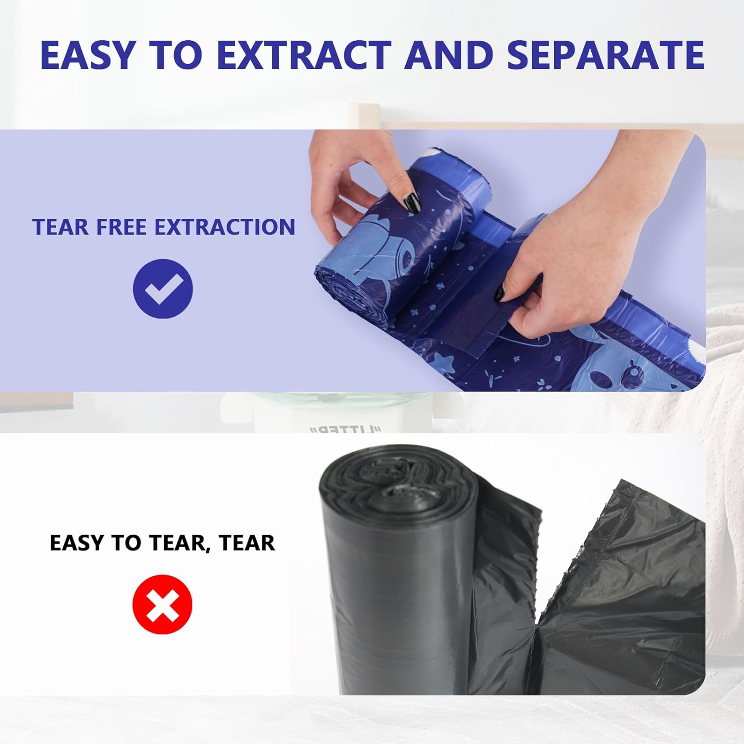 VOK 8 Gallon Trash Bags Drawstring, Medium Trash Bags for Office, Kitchen, Bedroom Trash Cans, Colored Portable Sturdy Garbage Bags 8 Gallon with Cute Cow Printed, 60 Counts