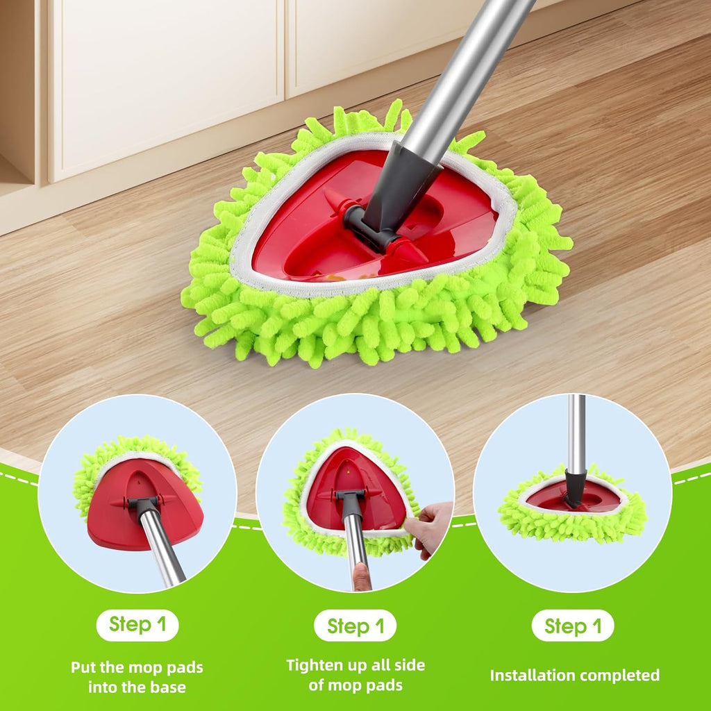 4 Pcs Spin Mop Heads Replacements & 1 Base Set for Ocedar Rinseclean 2-Tank System,Machine Washable Chenille Mop Replacement,Easy Cleaning for Bathroom,Kitchen,Tub