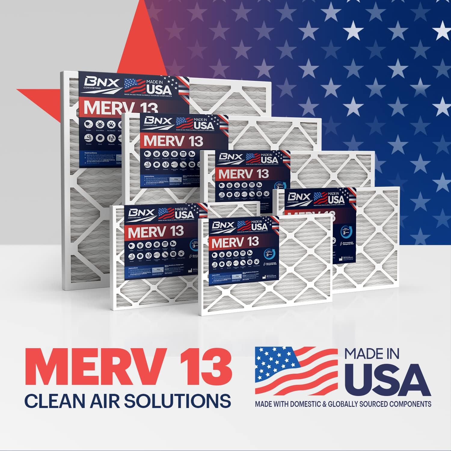BNX TruFilter 20x23x1 Air Filter MERV 13 (4-Pack) - MADE IN USA - Electrostatic Pleated Air Conditioner HVAC AC Furnace Filters for Allergies, Pollen, Mold, Bacteria, Smoke, Allergen, MPR 1900 FPR 10