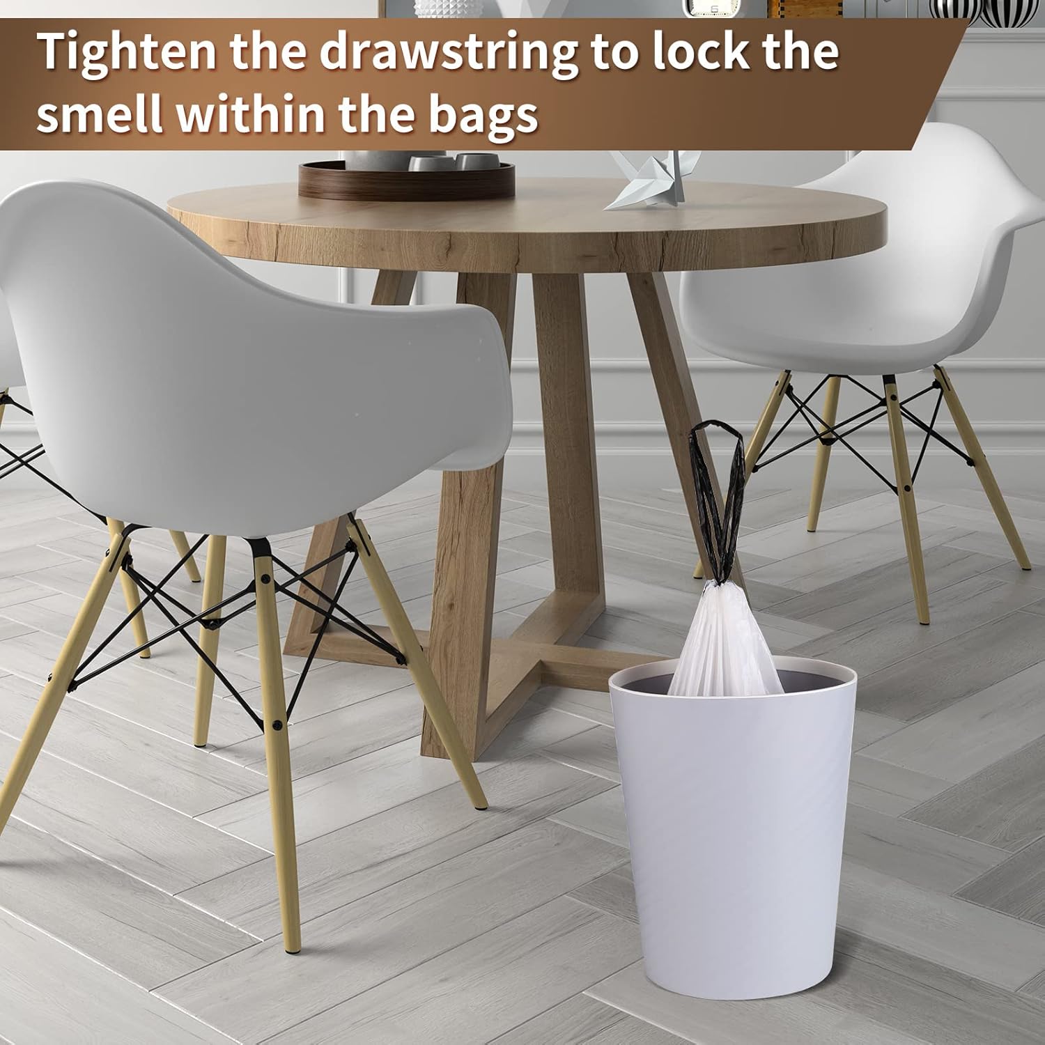 Trash Bags Drawstring Garbage Bags 8 Gallon Thickened Stretchy,Bathroom,Bedroom,Kitchen,Office and Living Room(100 Count)