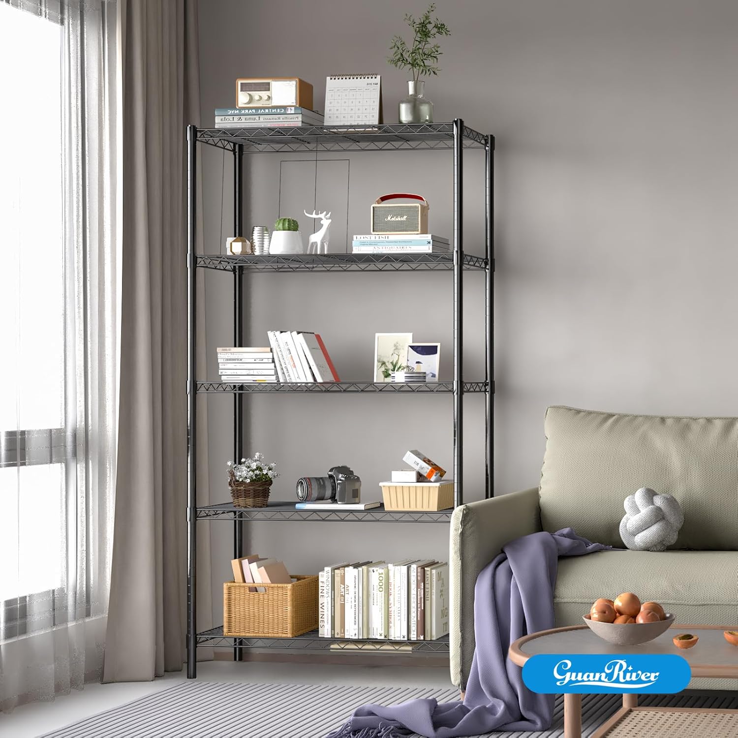 5-Shelf Adjustable Metal Shelf Wire Shelving Unit Storage Rack Display Shelf for Office,Kitchen,Bedroom,Bathroom,Laundry,Pantry Basement,Garage(Black,36" L x 14" W x 72" H)