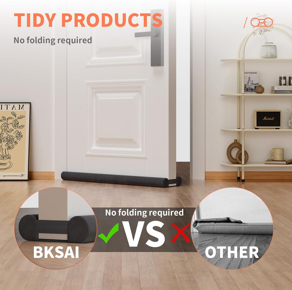 Door Draft Stopper for Bottom of Door, Under Door Gap Filler/Seal for Big Gap, No Folding Required, Flexible Installation Door Sweep soundproofing Strip for Home & Apartment, 32-36in, Black