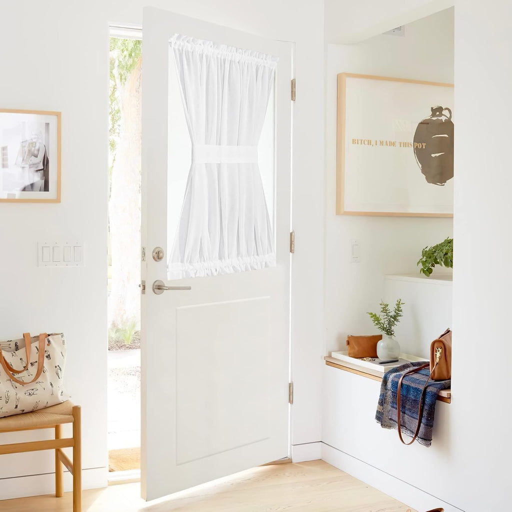 NICETOWN Door Window Curtain - White Sheer Curtain Light Filter French Blinds Top and Bottom Rod Pocket Front Door Shade for Glass Patio, 1 Panel, 52" Wide x 40" Long