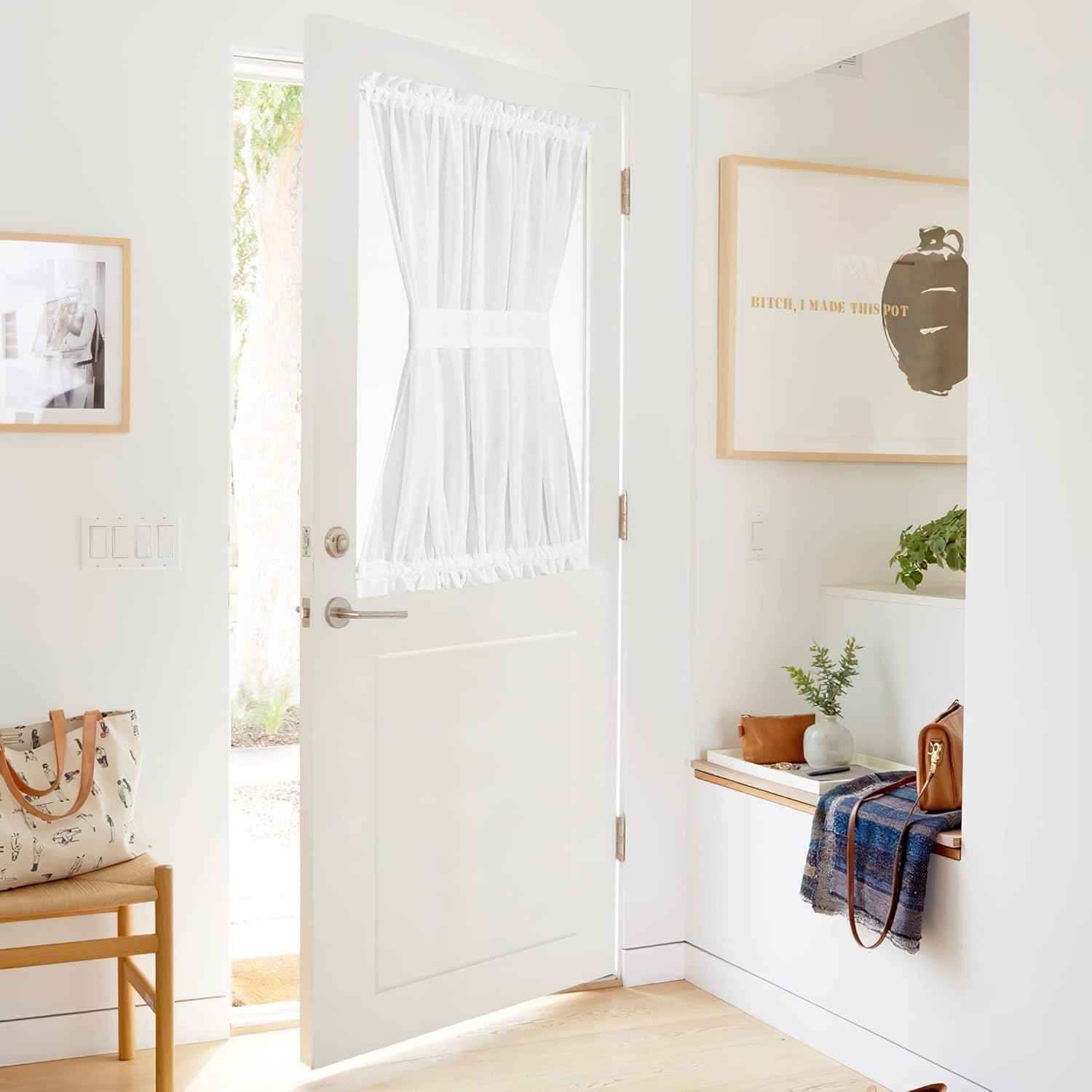 NICETOWN Door Window Curtain - White Sheer Curtain Light Filter French Blinds Top and Bottom Rod Pocket Front Door Shade for Glass Patio, 1 Panel, 52" Wide x 40" Long