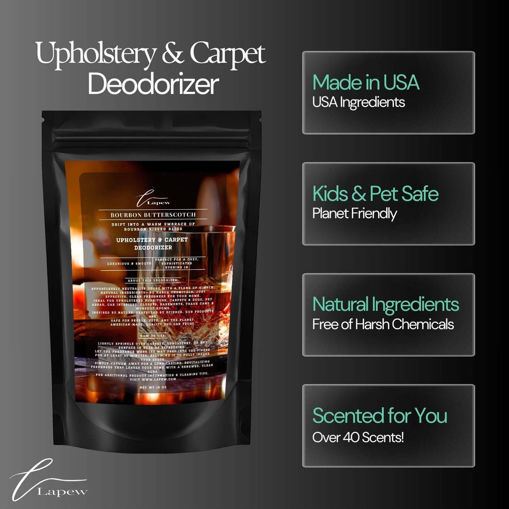 Bourbon & Butterscotch Carpet Freshener Powder 16 oz | Powerful Odor Eliminator for Home | Upholstery Deodorizer | Carpet Deodorizer | Pet Urine | Cat Litter Box