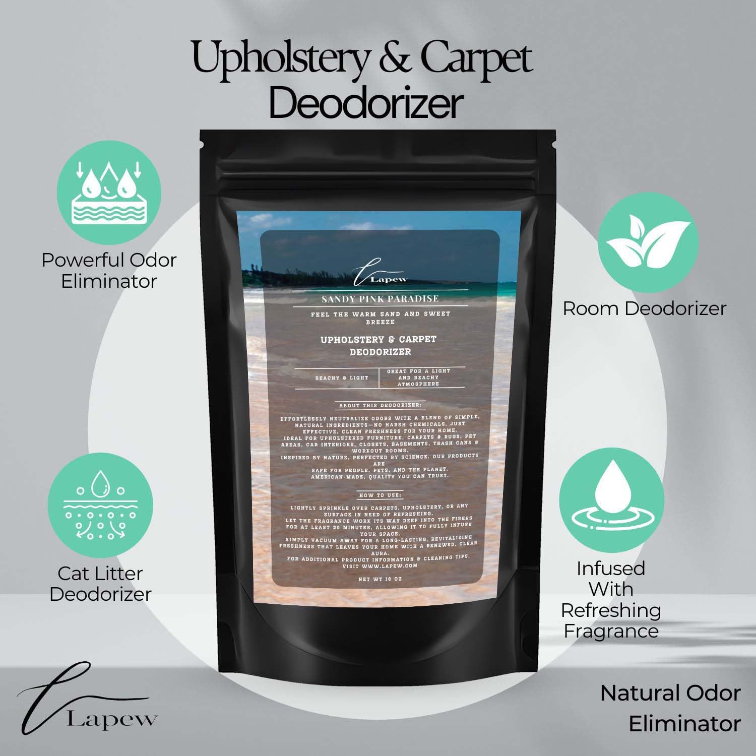 Sandy Pink Paradise Carpet Freshener Powder 16 oz | Powerful Odor Eliminator for Home | Upholstery Deodorizer | Carpet Deodorizer | Pet Urine | Cat Litter Box | Pink Sands Fragrance