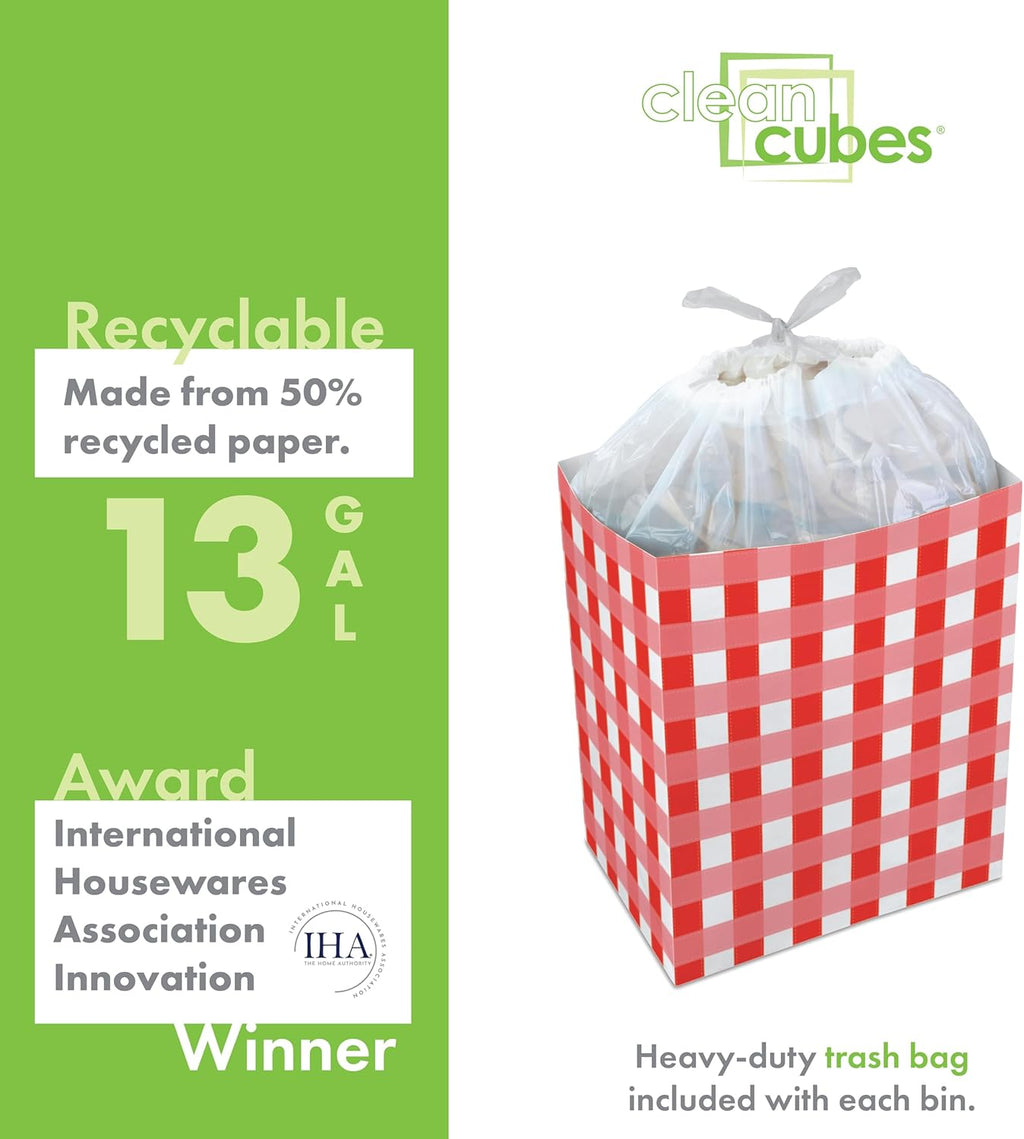 13 Gallon Disposable Pop-Up Trash Cans (3-Pack) with Fitted Bags – Foldable Garbage & Recycling Bins for Parties, Events & Kitchen (Picnic, 17" H x 13.5" W x 10" D)