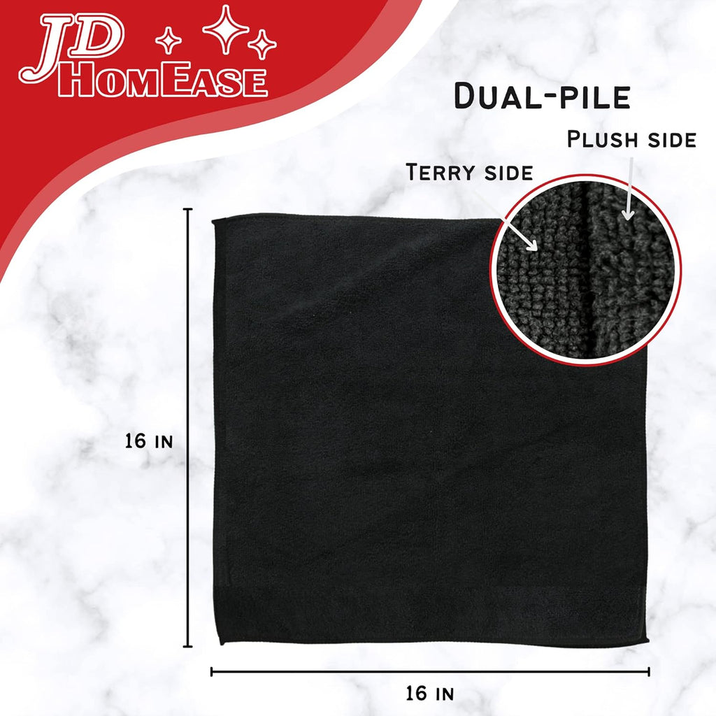 Microfiber Cleaning Cloths,24 Pack, 16"x16", All-Purpose, Softer, Highly Absorbent, Lint-Free, Reusable, Washable Pro Towels, Black, for House, Kitchen, Bathroom, Car, Office