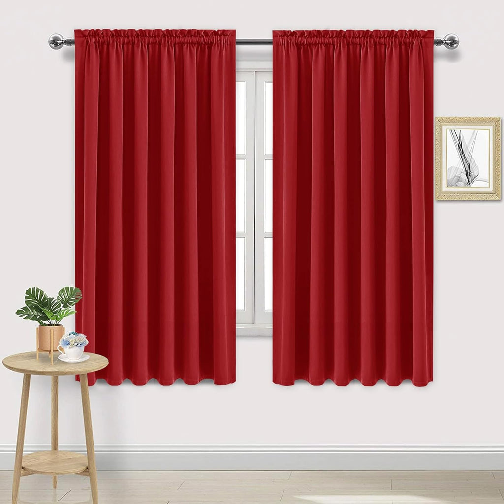 DWCN Blackout Curtains for Living Room Thermal Insulated, Energy Saving & Noise Reducing Bedroom Curtains, Red, W 70x L 72 Inch, Set of 2 Rod Pocket Curtain Panels