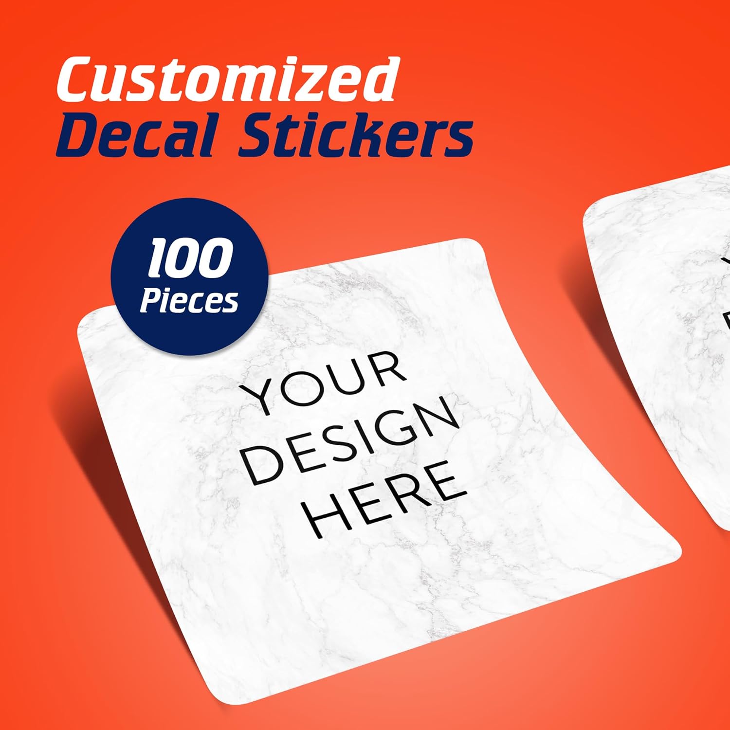 100 Custom Vinyl Stickers - Upload Your own Image, Text, Design, Logo - Personalized Logo Labels for Handmade, Packaging, Bottle, Jars, Candle, Brand Stickers (Silver Marble, 1.5x1.5 Square)