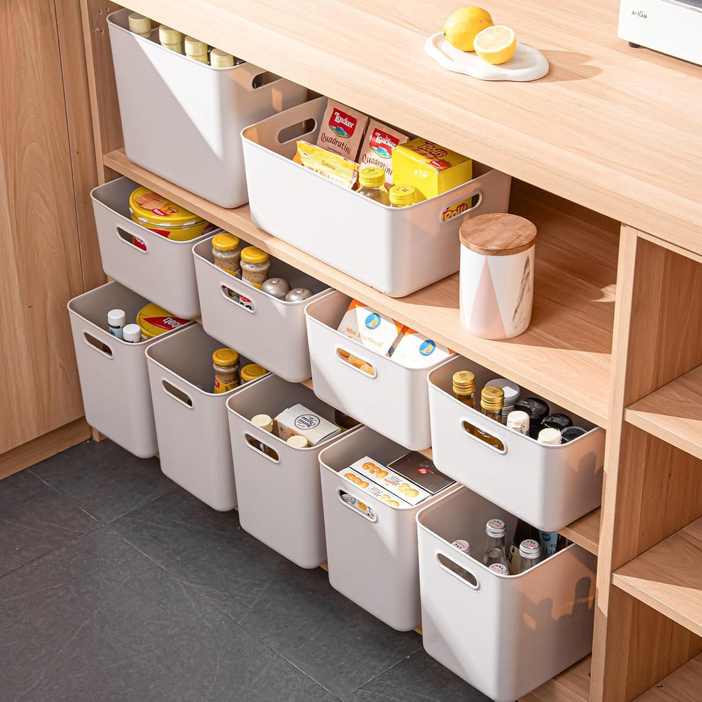 Plastic Storage Bins with lids,Storage Baskets,Container with handle,Storage Organizer Bins for Shelves,Office,Bedrooms,Closets, Cabinets(Gray,3L)