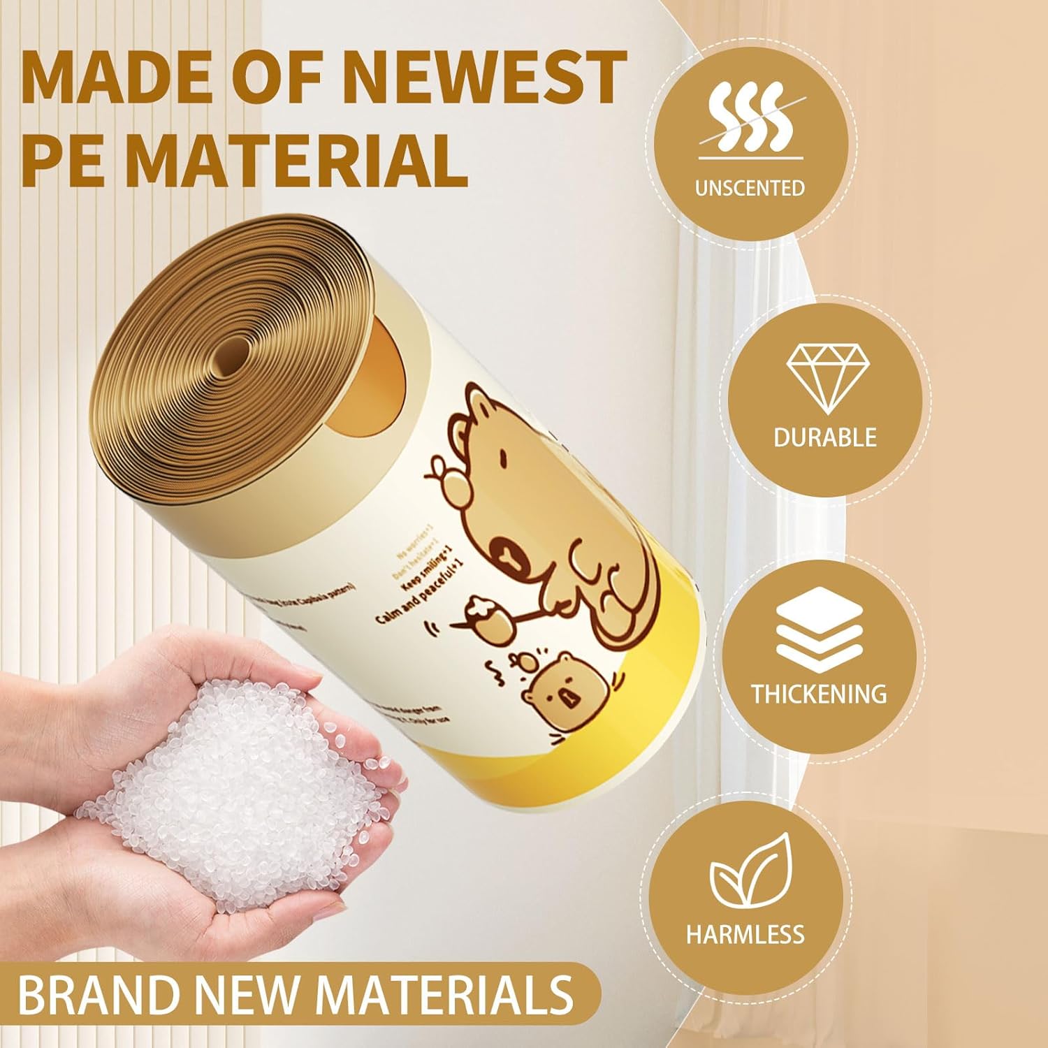 VOK 4 Gallon Trash Bags with Capybara Printed, Drawstring Small Garbage Bags, Tear-Resistant & Odor-Control Bathroom/Kitchen Trash Can Liners, Bathroom Trash Bags with Secure Tie, 100 Counts