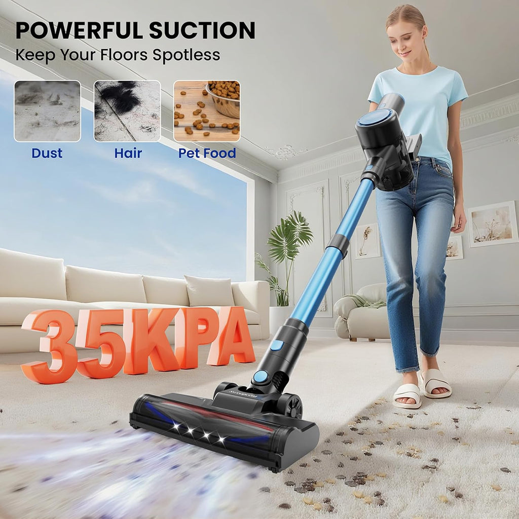 Cordless Vacuum Cleaner with 35kPa Suction Vacuum Cleaner, Lightweight Stick Vacuum Cordless for Pet Hair, Carpet, Hard Floors