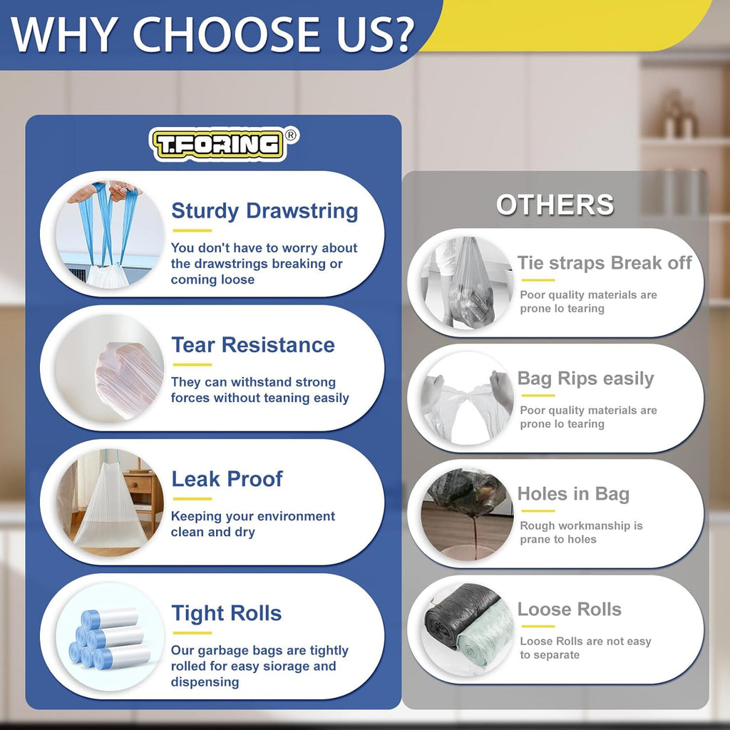 150 Count 8 Gallon Trash Bags Drawstring - 1.2 Mil Heavy Duty Medium Garbage Bags Unscented, 30 Liter Thick Plastic Trash Can Liners for Home Kitchen Bathroom