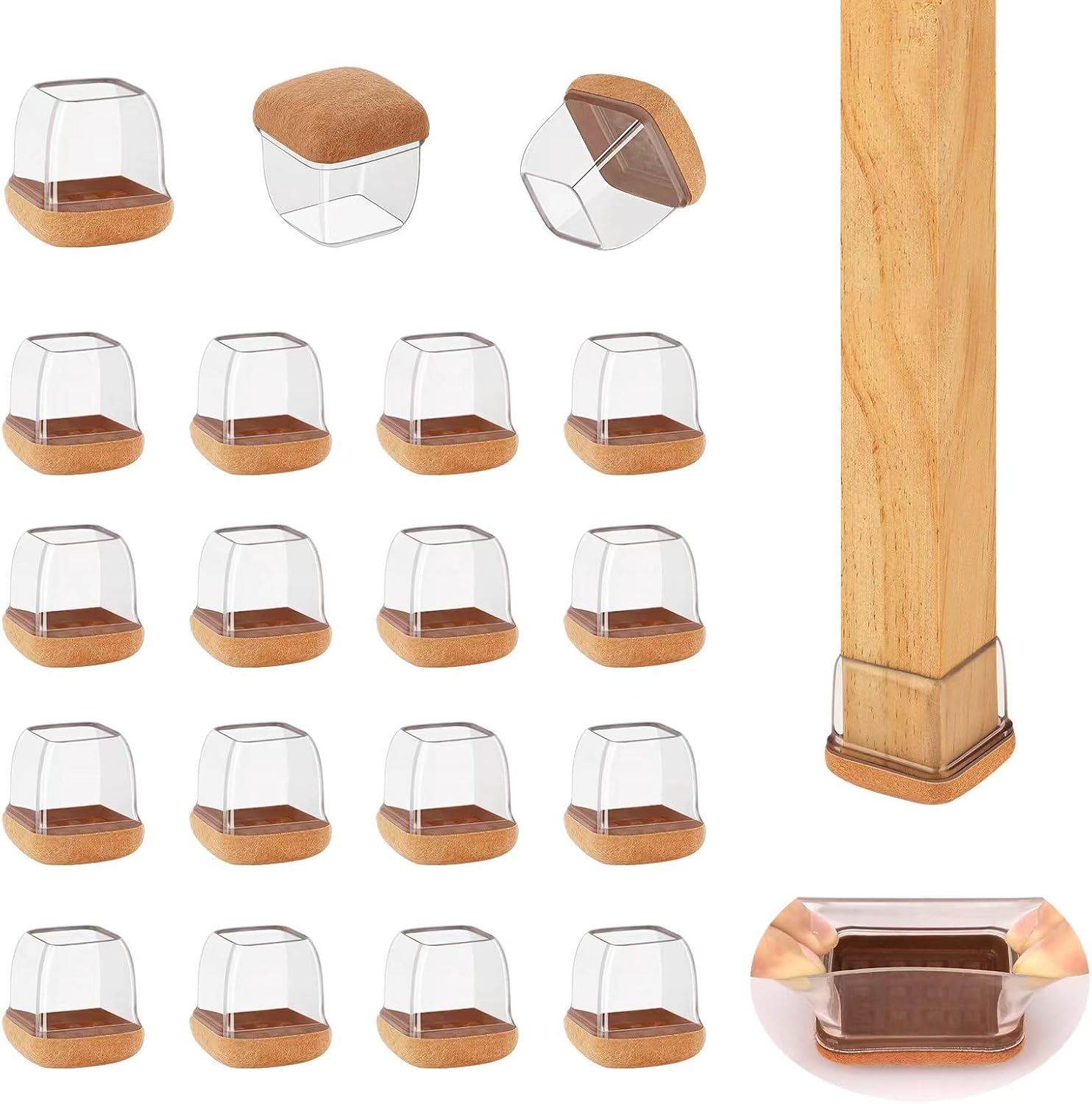 16 Pcs Small Square Chair Leg Protectors for Hardwood Floors, Silicone Chair Leg Floor Protectors, High Elastic Chair Leg Covers Protect Wooden Floors from Scratching, Won't Tear (Fit: 3/5" - 7/10'')