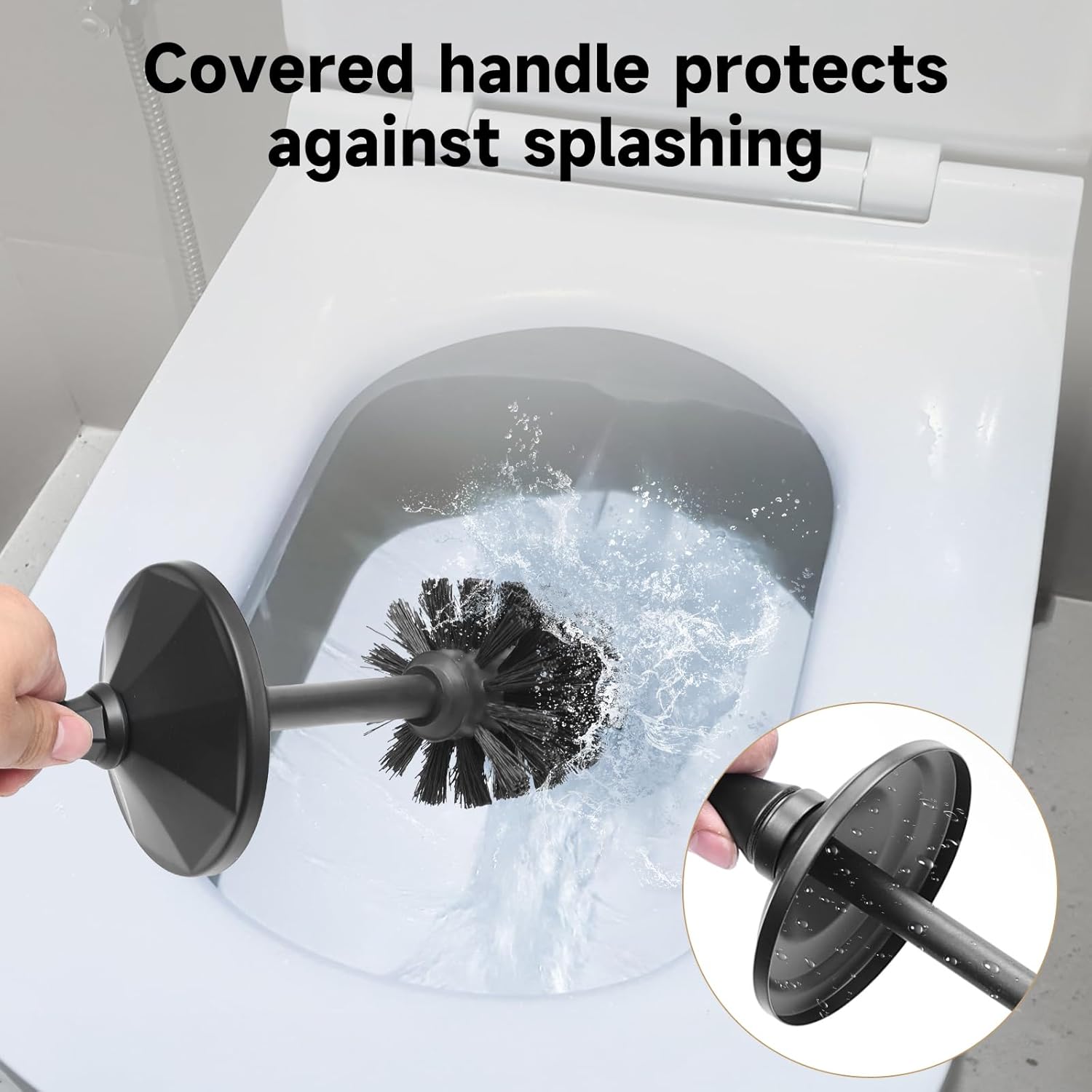 Black Toilet Brush and Holder，Extra Long Handled Toilet Brush for Bathroom，Stainless Steel Heavy Duty Toilet Bowl Brush,Deep Cleaning Modern Toilet Cleaner Brush -Space Saving