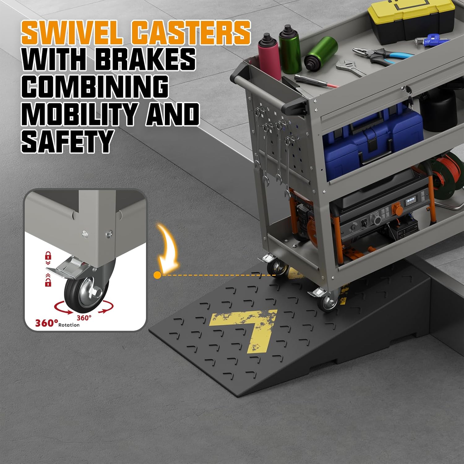 3 Tier Rolling Tool Cart with Drawers, 450 LBS Capacity Tool Cart on Wheels, Heavy Duty Rolling Utility Cart with Drawers, Rolling Utility Carts for Garage, Warehouse and Repair Shop,Gray