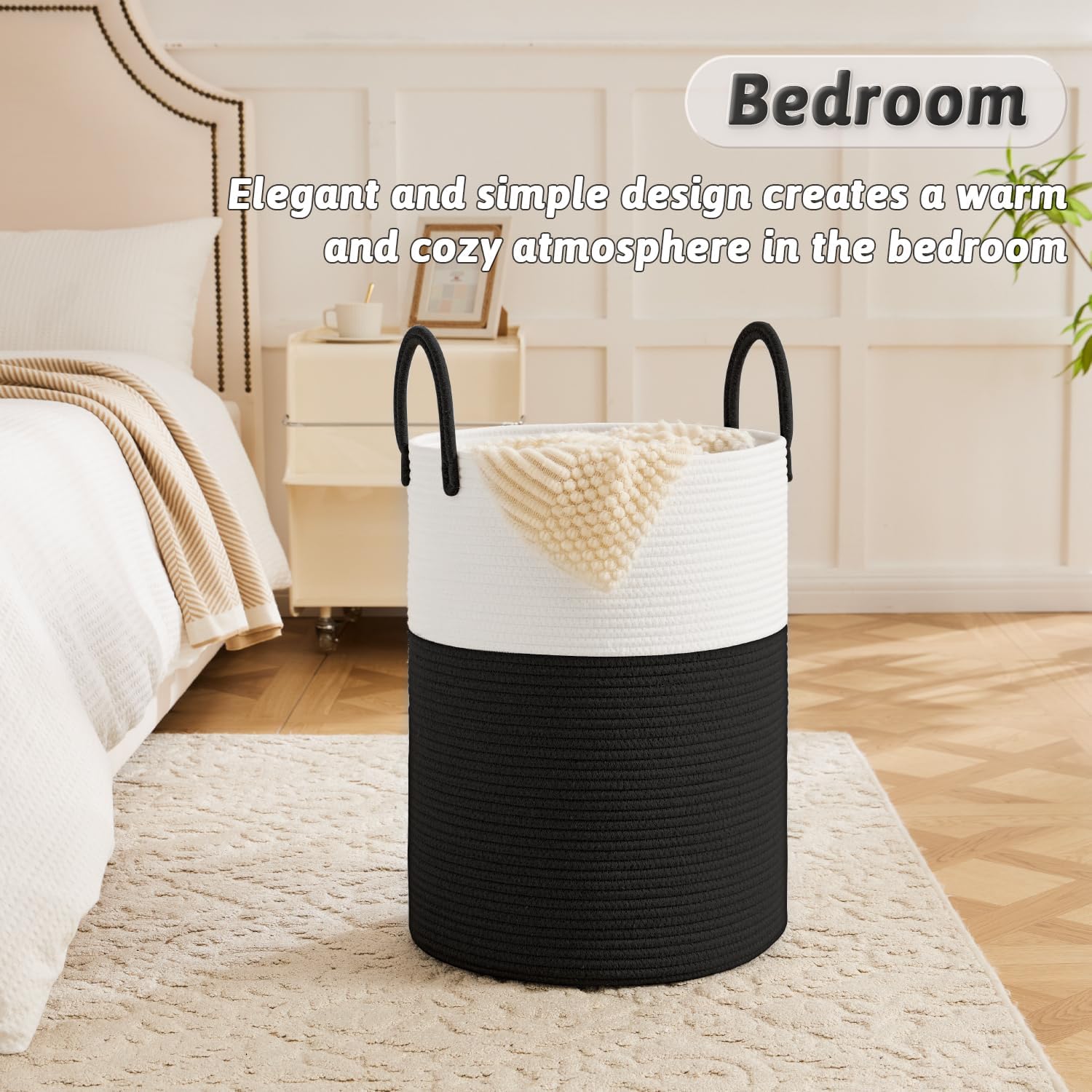Laundry Basket,Woven Cotton Rope Laundry Hamper,60L for Decorative Storage of Dirty Clothes,Toys and Blankets in Bathroom,Baby Room and Living Room