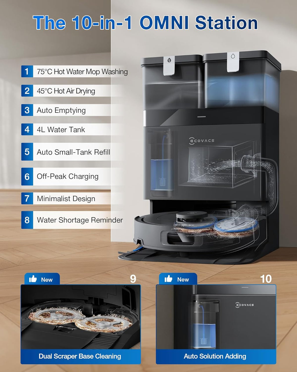 ECOVACS DEEBOT T30C Robot Vacuum and Mop, 20,000Pa Suction, TruEdge Adaptive Edge Mopping, ZeroTangle 2.0 Technology, Hot Water Washing, Self-Emptying, Auto-Lift Mopping, Obstacle Avoidance