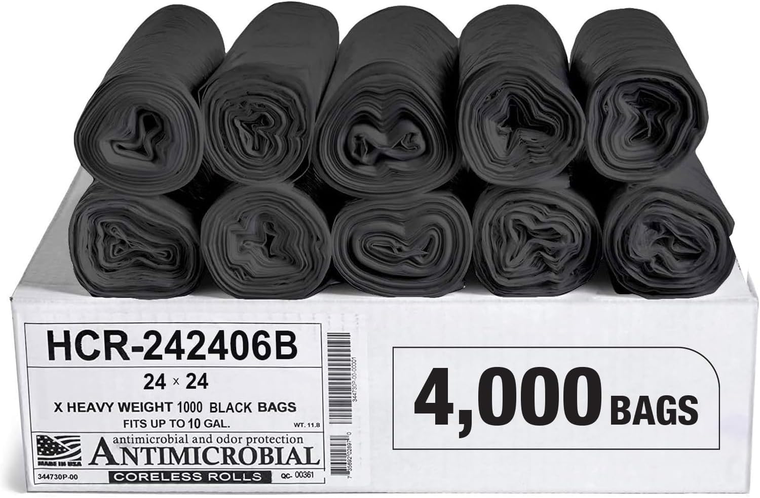 Aluf Plastics High Density Trash Bags, 10 Gallon, 4000 Count, 6 Micron (eq), 24" x 24", Black, for Bathroom, Office, Industrial, Commercial, Janitorial, Municipal, Recycling