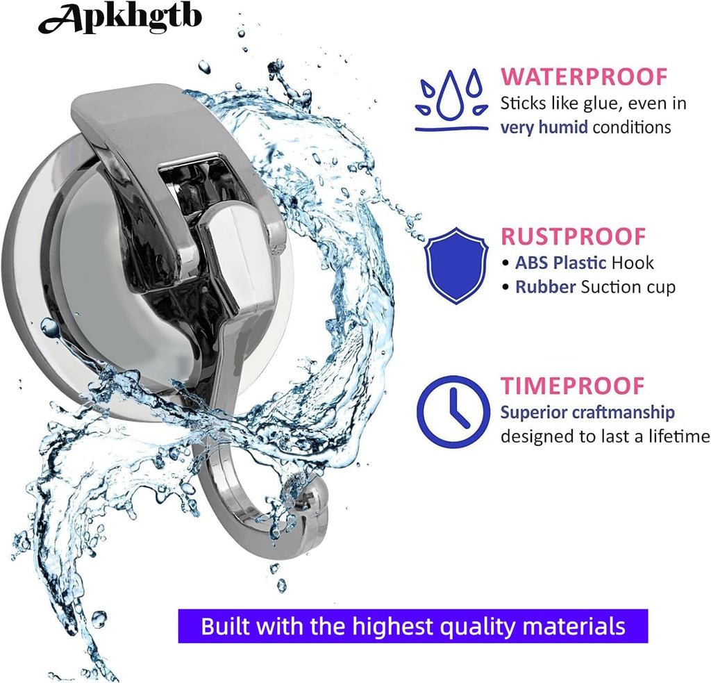 Suction Cup Hooks for Shower, Bathroom, Kitchen, Glass Door, Mirror, Tile – Loofah, Towel, Coat, Bath Robe Hook Holder for Hanging – Waterproof Wreath Hook (Silver 2Pack)