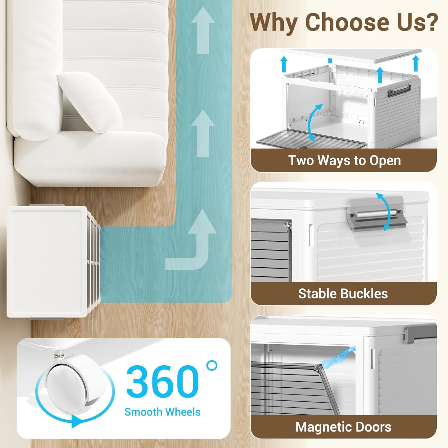 Storage Bins with Lids,4 Tier Stackable Storage Bins with Drawers,4 Pack Collapsible Plastic Storage Boxes with Wheel-1 Lid,23QT Foldable Containers for Closet Living Room Bedroom Office.