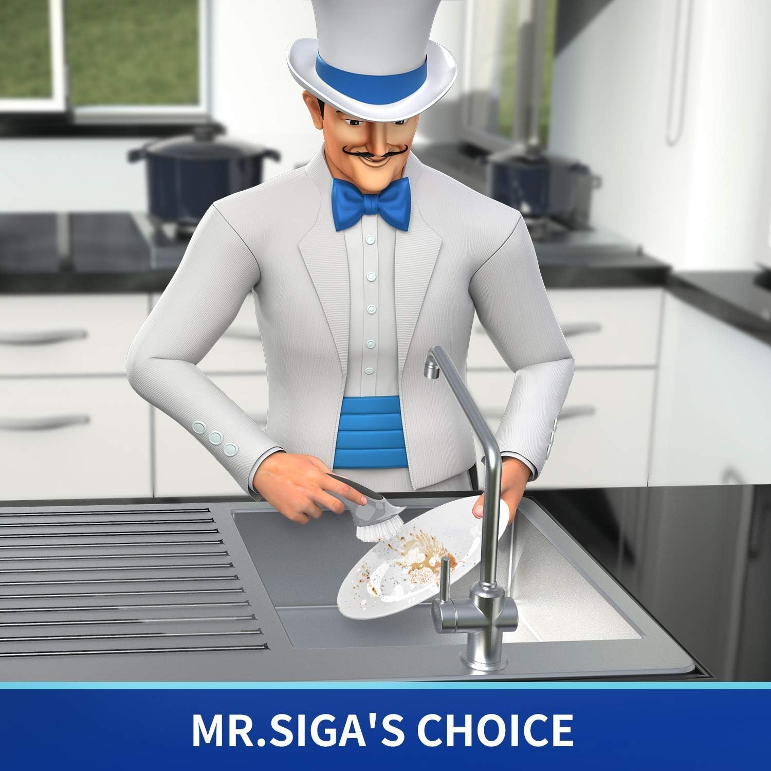 MR.SIGA Pot and Pan Cleaning Brush, Dish Brush for Kitchen, Pack of 2